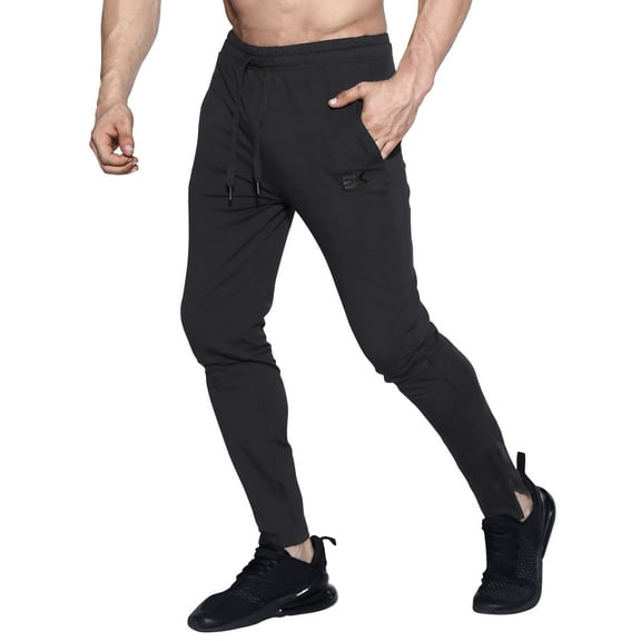 BROKIG Mens Slim Fit Pants Zip Gym Joggers Sports Athletic Trousers Workout Sweatpants Casual Track Pants with Pockets (Small, Black)
