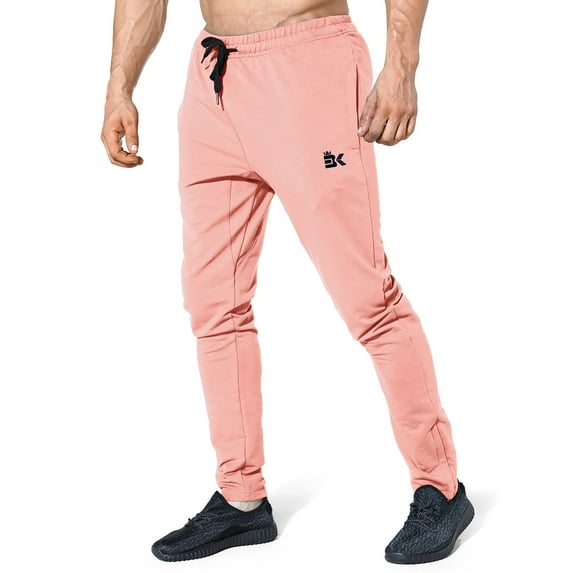BROKIG Mens Slim Fit Pants Zip Gym Joggers Sports Athletic Trousers Workout Sweatpants Casual Track Pants with Pockets (X-Large, Pink)