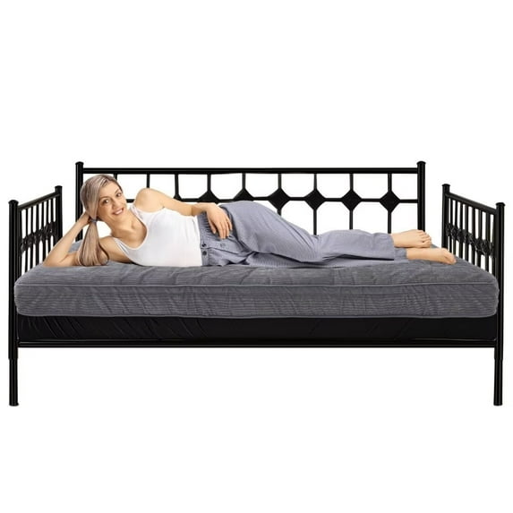 BRONKIGE 6 Inches Daybed Mattress Memory Foam Futon Mattress Twin Size, Thick Corduroy Futons Sofa Couch Bed, Foldable Floor Mattress for Adults (Frame Not Included), Grey