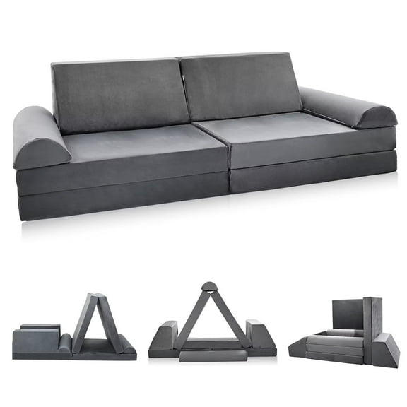 BRONKIGE 8-Piece Kids Couch Sofa, Modular Toddler Couch for Playroom Bedroom, Convertible Foam and Floor Cushion for Playing, Creativing, Sleeping, Gray