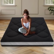 Zikebtuy Japanese Futon Floor Mattress Queen Size, Floor Mattress Pad, Foldable Tatami Mat Portable Dormitory Sleeping Pad, Roll Up Floor Lounger Bed for Adult Child, Black