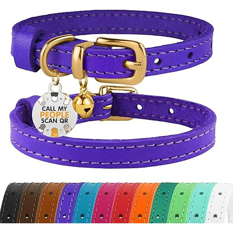BRONZEDOG Leather Cat Collar with Removable Bells Non Breakaway