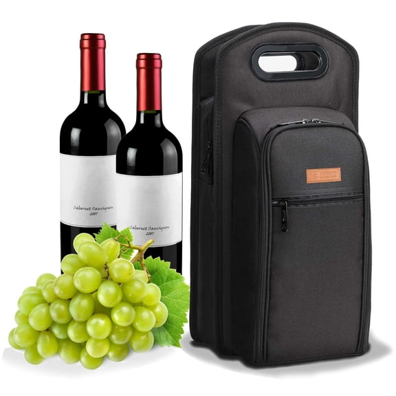 BRONZY 2 Bottle Insulated Wine Tote Padded Canvas for Drinks, Travel, Byob Restaurant, Wine Tasting and Party, Black