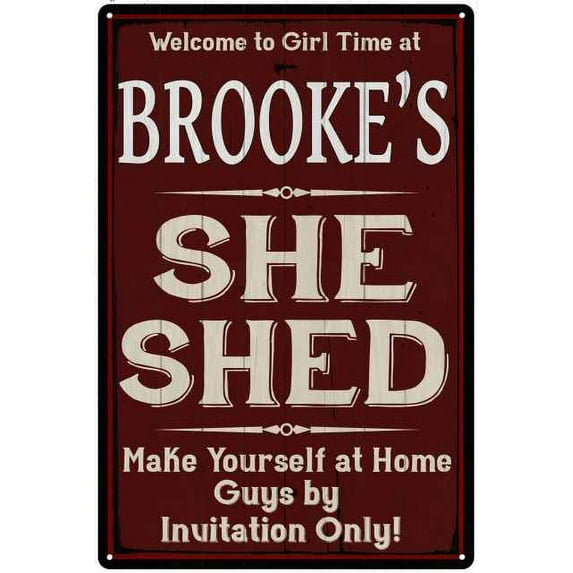 BROOKE'S She Shed Red Sign Lady Cave 12 x 18 Matte Finish Metal 112180088400