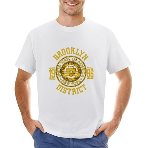 BROOKLYN 1986 DISTRICT Vintage T-shirt Mens Cotton Classic Crewneck Short Sleeve Tees Unisex White M