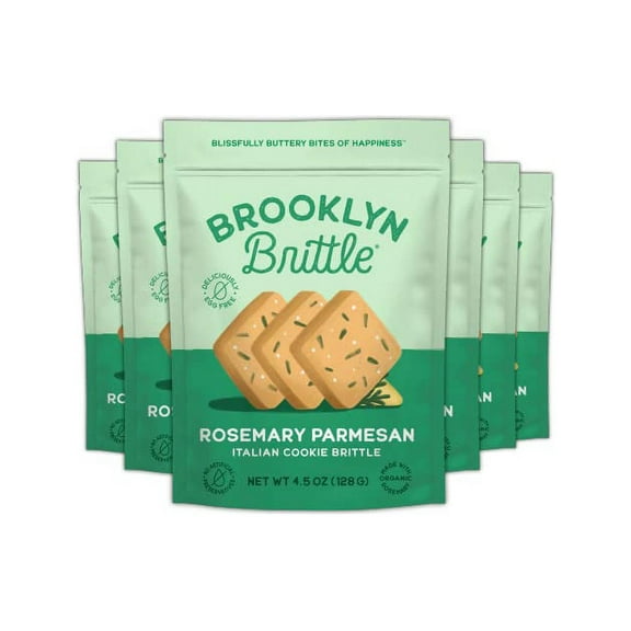 BROOKLYN BRITTLE Rosemary Parmesan Italian Cookie Brittle, 4.5 oz bag, Pack of 6