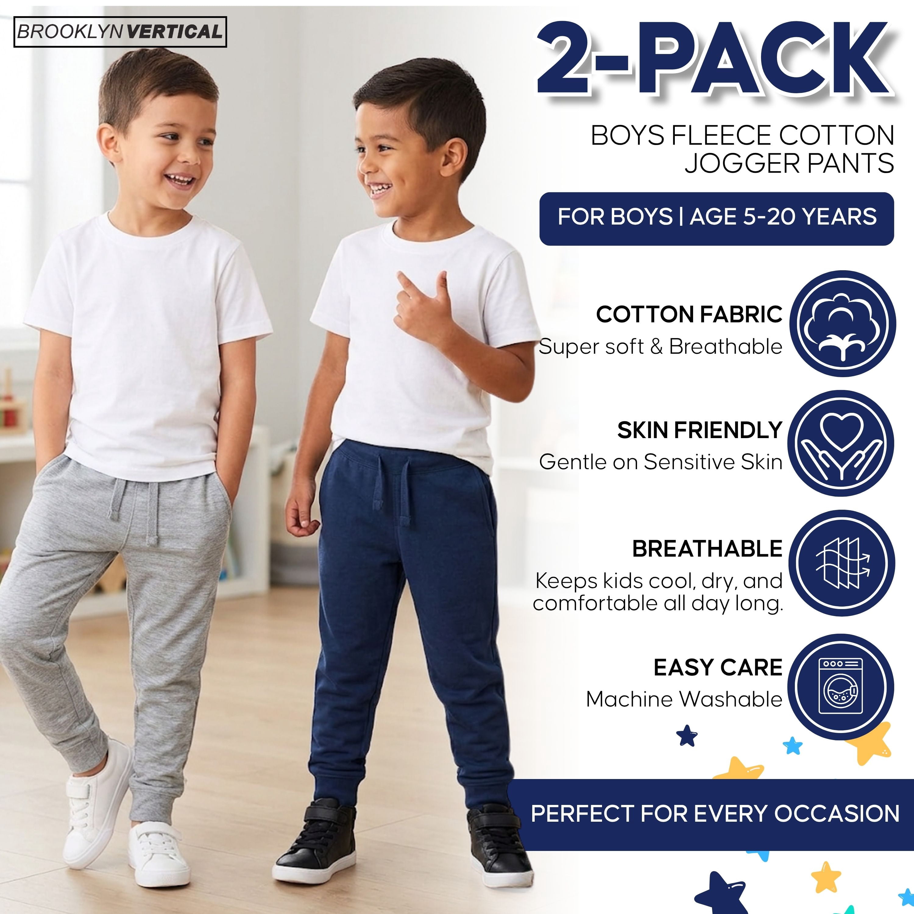 Brooklyn Vertical Boys French Terry Joggers, 2-Pack, Soft Cotton ...