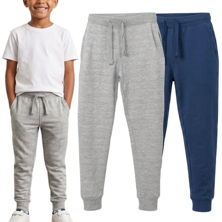 BROOKLYN VERTICAL Boys 2-Pack Fleece Cotton Joggers Pants – Soft, Comfortable, Elastic Waist, Drawstring, Pockets | Kids Casual & Athletic Pants Small-XL