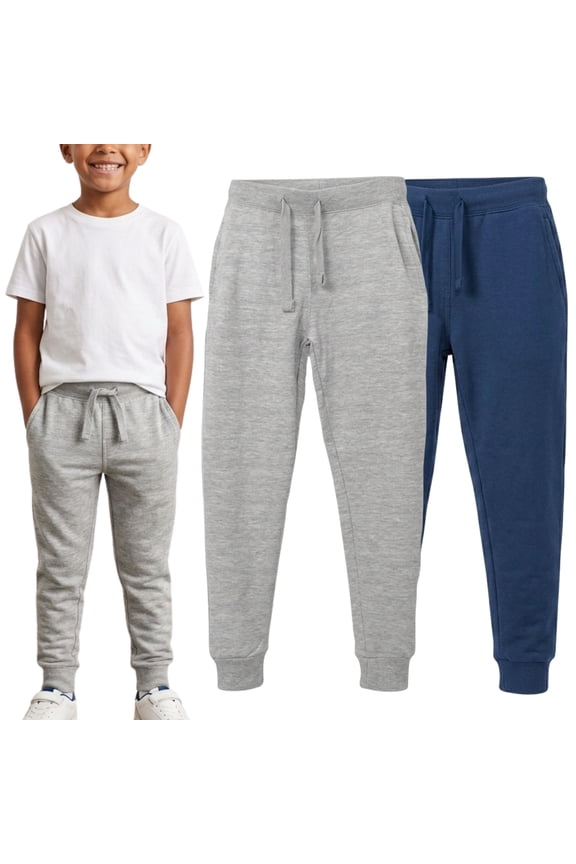 Boys 2-Pack Fleece Cotton Joggers Pants – Soft, Comfortable, Elastic Waist, Drawstring, Pockets | Kids Casual & Athletic Pants Small-XL