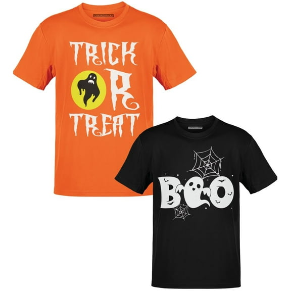 BROOKLYN VERTICAL 2-Pack Halloween Kids Youth Printed T Shirt Pumpkin Skeleton Bones Ages 6-20