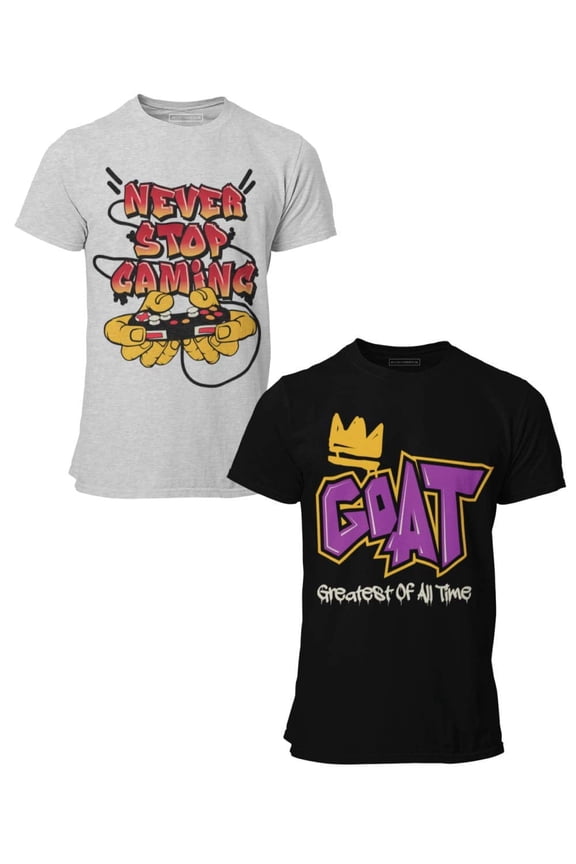 2-Pack Boys Short Sleeve Crew Neck T-Shirt with Chest Print | Soft Cotton Graphic Tees Sizes 6-20