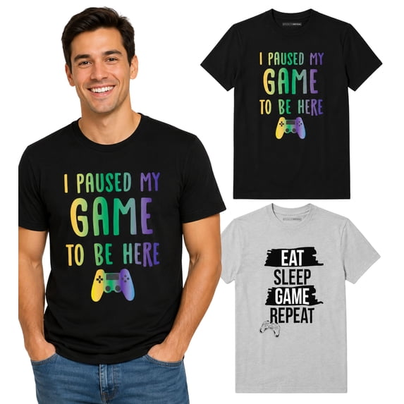 BROOKLYN VERTICAL 2-Pack Video Gamer Gaming Short Sleeve Crew Neck T-Shirt with Chest Print | Soft Cotton Graphic Tees Sizes S-XL
