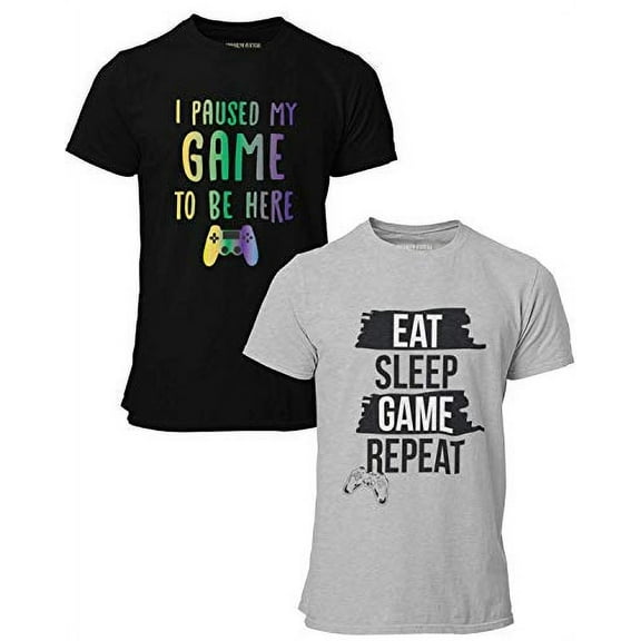 BROOKLYN VERTICAL 2-Pack Video Gamer Gaming Short Sleeve Crew Neck T-Shirt with Chest Print | Soft Cotton Graphic Tees Sizes S-XL