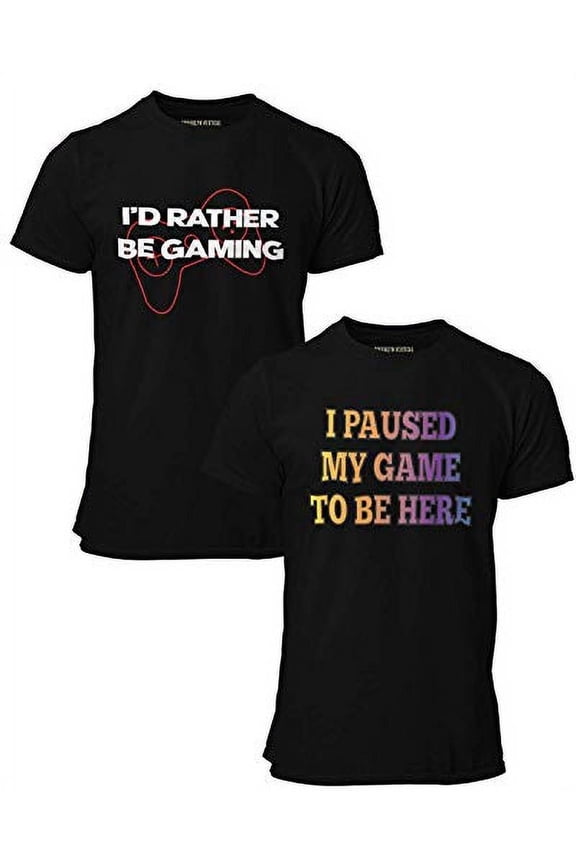 2-Pack Video Gamer Gaming Short Sleeve Crew Neck T-Shirt with Chest Print | Soft Cotton Graphic Tees Sizes S-XL