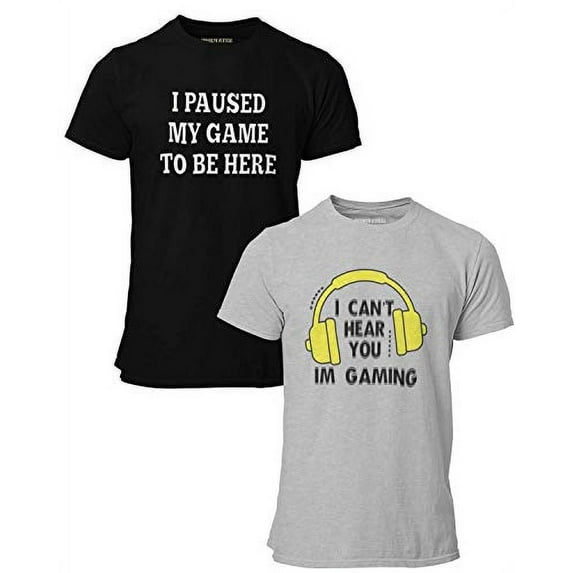 BROOKLYN VERTICAL 2-Pack Video Gamer Gaming Short Sleeve Crew Neck T-Shirt with Chest Print | Soft Cotton Graphic Tees Sizes S-XL