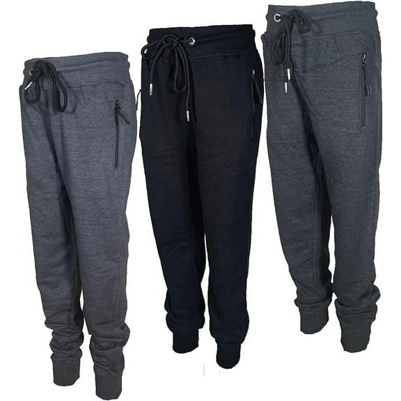 BROOKLYN VERTICAL 3-Pack Boys Fleece Cotton Joggers Sweatpants with Reflective Zipper Pocket and Drawstring | Small-XL
