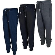 BROOKLYN VERTICAL 3-Pack Boys Fleece Cotton Joggers Sweatpants with Reflective Zipper Pocket and Drawstring | Small-XL