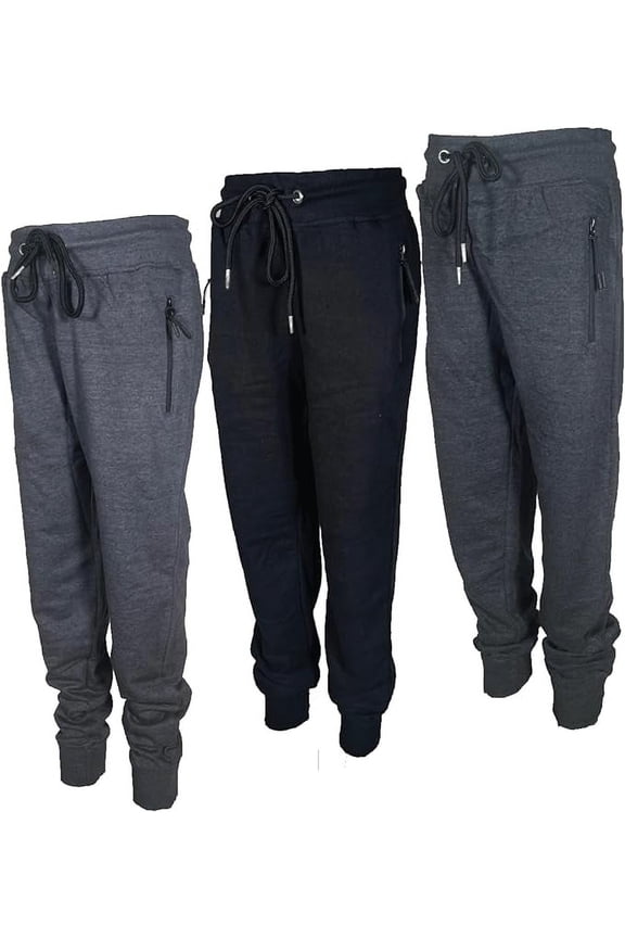 3-Pack Boys Fleece Cotton Joggers Sweatpants with Reflective Zipper Pocket and Drawstring | Small-XL