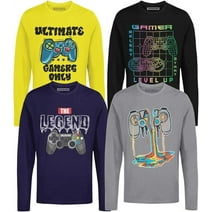 BROOKLYN VERTICAL 4-Pack Boys Long Sleeve Crew Neck T-Shirt with Chest Print | Soft Cotton Sizes 6-20