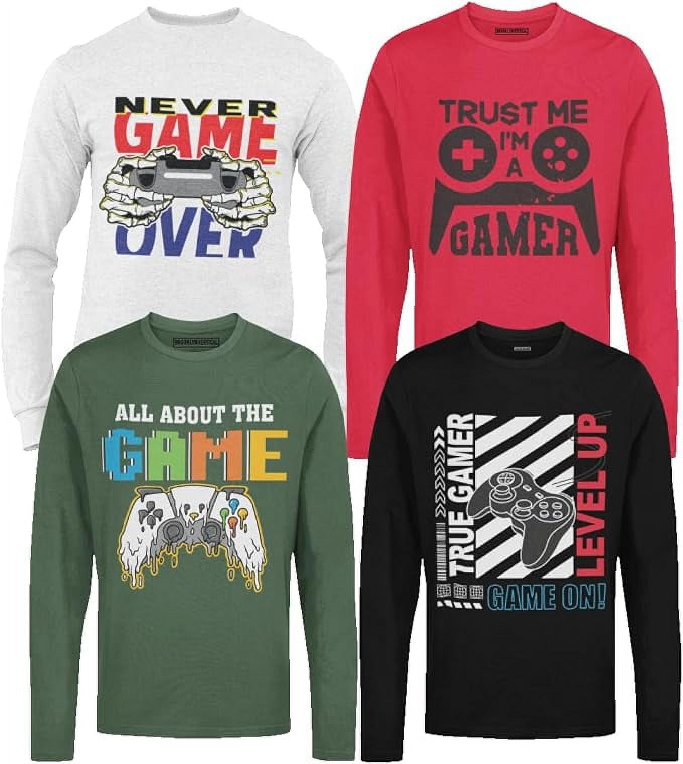 BROOKLYN VERTICAL 4-Pack Boys Long Sleeve Crew Neck T-Shirt with Chest Print | Soft Cotton Sizes 6-20