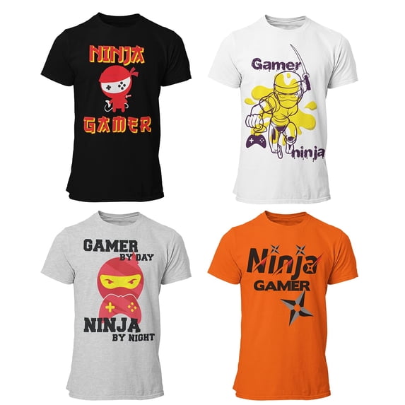 BROOKLYN VERTICAL 4-Pack Boys Ninja Short Sleeve Crew Neck T-Shirt with Chest Print | Soft Cotton Sizes 6-20