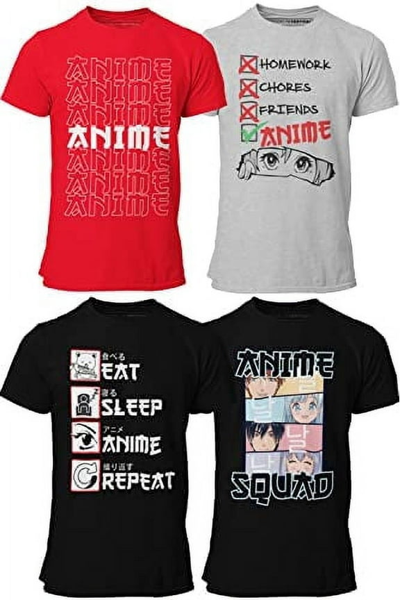 4-Pack Cute Anime Short Sleeve T-Shirts| Size S-XL