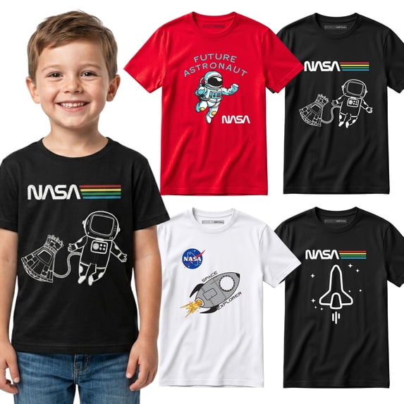 BROOKLYN VERTICAL 4-Pack Toddler NASA Print Outer Space Rocket Ship Short Sleeve T-Shirt | Soft Cotton Sizes 2T-4T