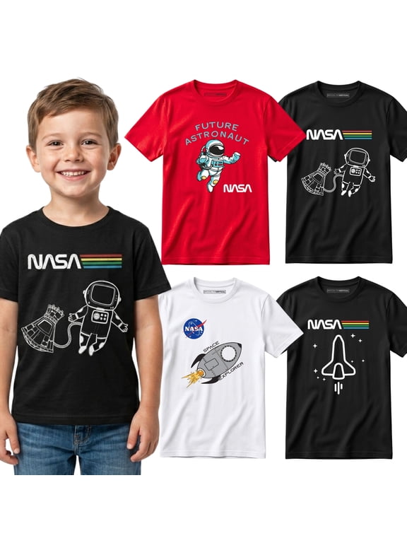 4-Pack Toddler NASA Print Outer Space Rocket Ship Short Sleeve T-Shirt | Soft Cotton Sizes 2T-4T
