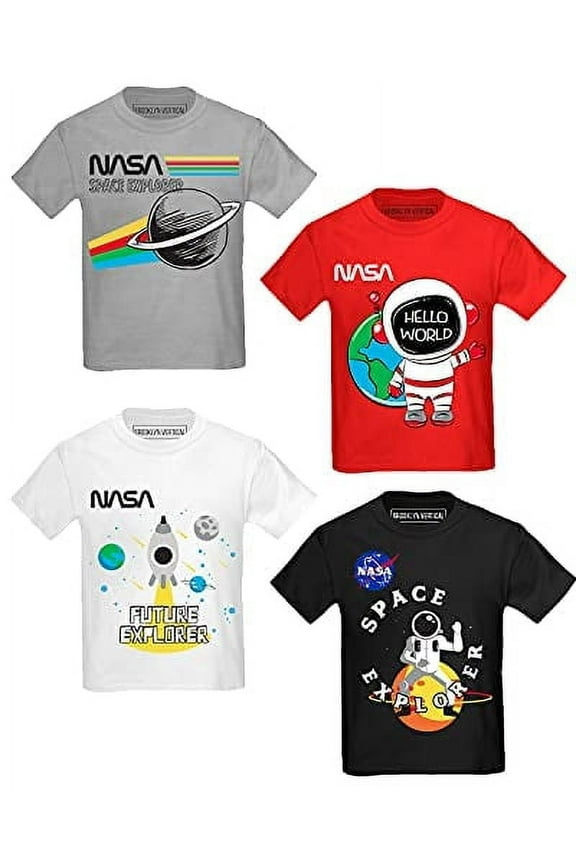 4-Pack Toddler NASA Print Outer Space Rocket Ship Short Sleeve T-Shirt | Soft Cotton Sizes 2T-4T