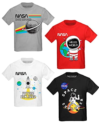 BROOKLYN VERTICAL 4 Pack Toddler NASA Print Outer Space Rocket Ship Short Sleeve T Shirt Soft Cotton Sizes 2T 4T