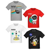 BROOKLYN VERTICAL 4-Pack Toddler NASA Print Outer Space Rocket Ship Short Sleeve T-Shirt | Soft Cotton Sizes 2T-4T