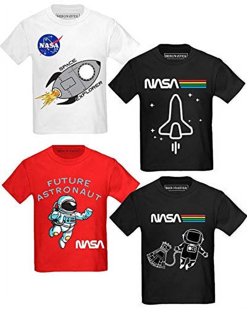 BROOKLYN VERTICAL 4 Pack Toddler NASA Print Outer Space Rocket Ship Short Sleeve T Shirt Soft Cotton Sizes 2T 4T