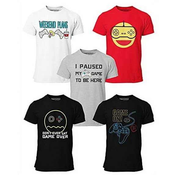 Brooklyn Vertical Boys' 5-Pack Video Gamer Gaming Short Sleeve Crew Neck T-Shirts, Soft 100% Cotton, Sizes 6-20