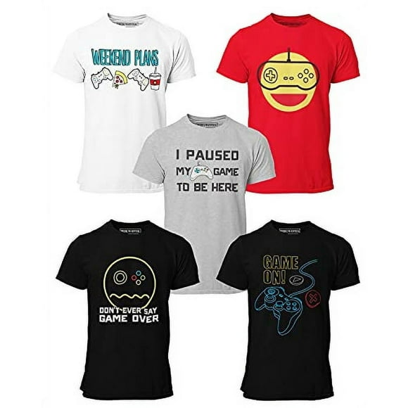 Brooklyn Vertical Boys' 5-Pack Video Gamer Gaming Short Sleeve Crew Neck T-Shirts, Soft 100% Cotton, Sizes 6-20