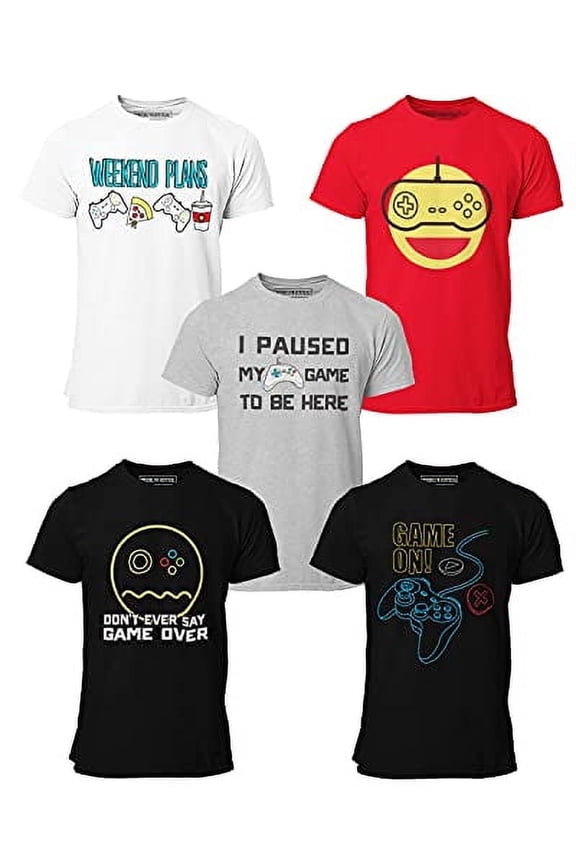 Kids Graphic Tees - 5-Pack Boys Video Gamer Gaming Short Sleeve T-Shirt, Soft Cotton Sizes 6-20