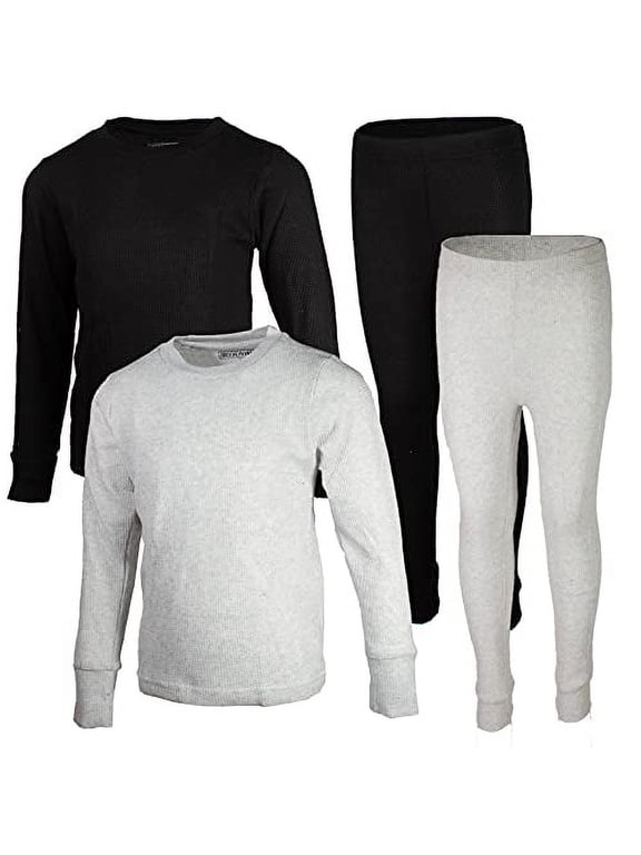 Boys 2-Pack Thermal Waffle Active Base Layer Sets| Long Sleeve Shirt and Pants