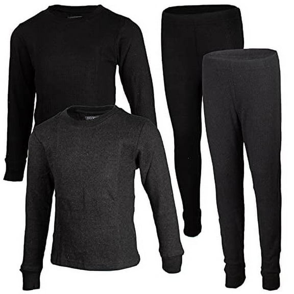 BROOKLYN VERTICAL Boys 2-Pack Thermal Waffle Active Base Layer Sets| Long Sleeve Shirt and Pants