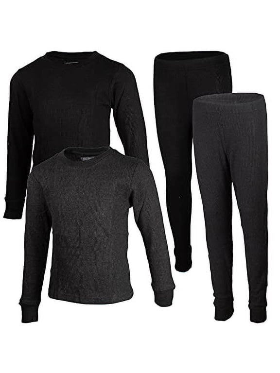 Boys 2-Pack Thermal Waffle Active Base Layer Sets| Long Sleeve Shirt and Pants