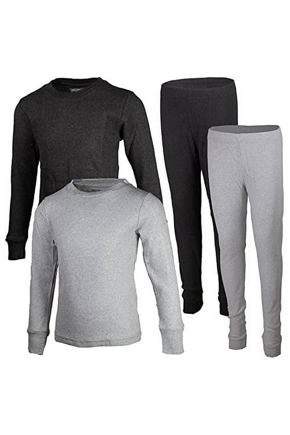 Boys 2-Pack Thermal Waffle Active Base Layer Sets| Long Sleeve Shirt and Pants