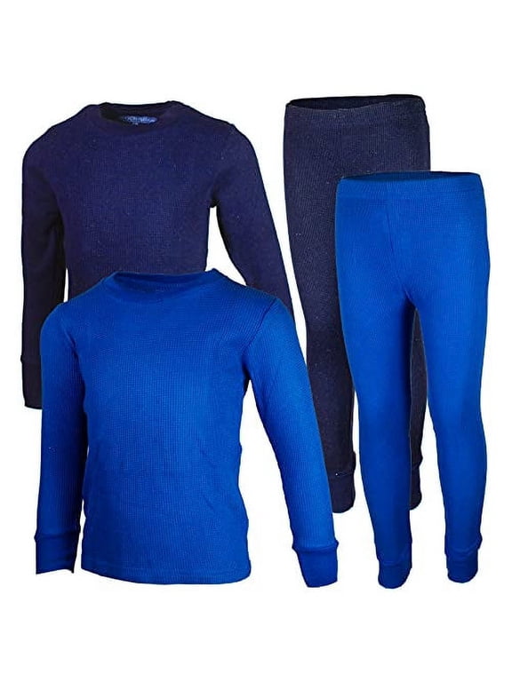 Boys 2-Pack Thermal Waffle Active Base Layer Sets| Long Sleeve Shirt and Pants