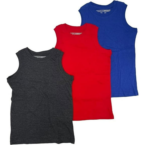 BROOKLYN VERTICAL Boys 3 Pack Muscle Shirt Sleeveless Tee - Tagless Cotton Super Soft