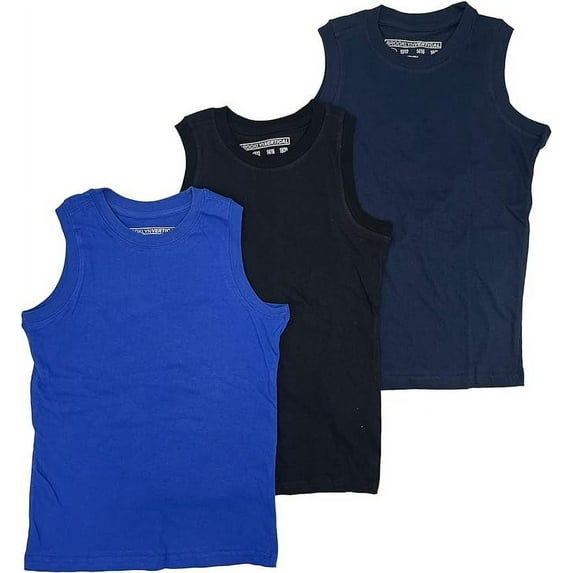 BROOKLYN VERTICAL Boys 3 Pack Muscle Shirt Sleeveless Tee - Tagless Cotton Super Soft