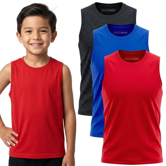 BROOKLYN VERTICAL Boys 3 Pack Muscle Shirt Sleeveless Tee - Tagless Cotton Super Soft