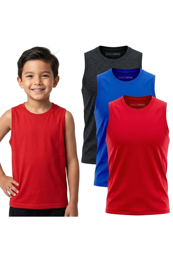 Boys 3 Pack Muscle Shirt Sleeveless Tee - Tagless Cotton Super Soft