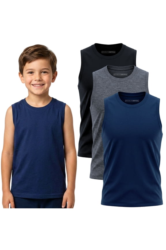 Boys 3 Pack Muscle Shirt Sleeveless Tee - Tagless Cotton Super Soft