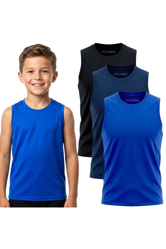 Boys 3 Pack Muscle Shirt Sleeveless Tee - Tagless Cotton Super Soft