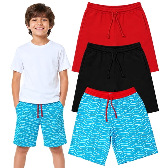 BROOKLYN VERTICAL Boys 3Pack Cotton French Terry Jogger Shorts with Drawstring and Pockets| Sports & Casual