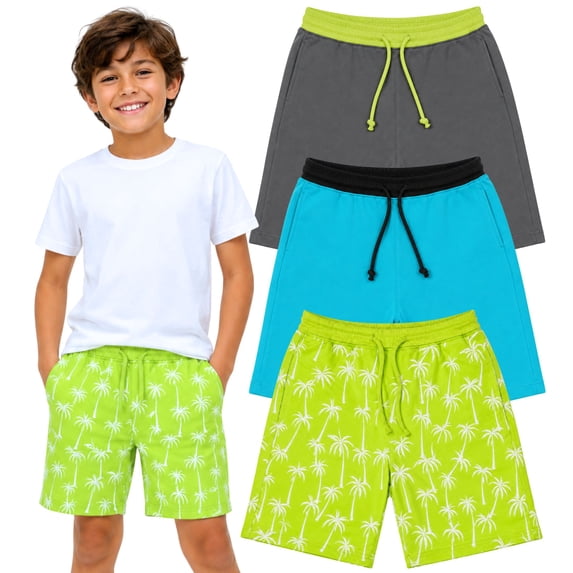 BROOKLYN VERTICAL Boys 3Pack Cotton French Terry Jogger Shorts with Drawstring and Pockets| Sports & Casual