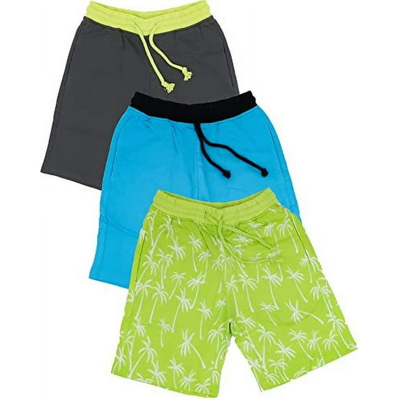 BROOKLYN VERTICAL Boys 3Pack Cotton French Terry Jogger Shorts with Drawstring and Pockets| Sports & Casual