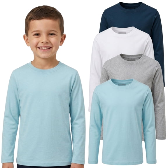 BROOKLYN VERTICAL Boys 4 Pack Long Sleeve Soft Cotton Tee Shirts Undershirts